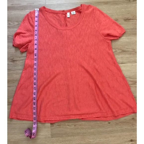 Anthropologie Moth Orange Short-Sleeve Knit Button Back Swing Top - Picture 9 of 9
